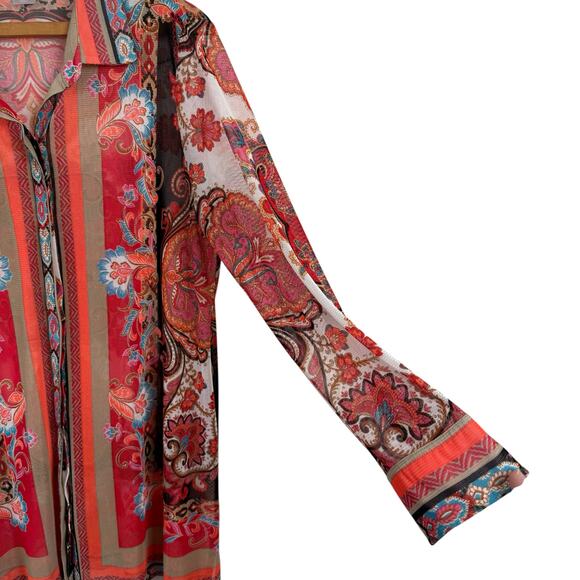 Chico's Travelers Sheer Mesh Top Size 2 (US 12/14) Coverup Hippie Boho Retro - Picture 4 of 6